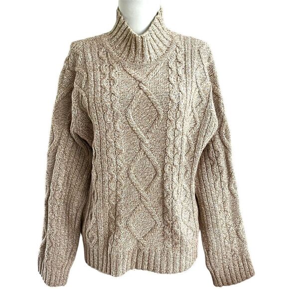 J Crew Y2K Wool Blend Pullover Mock Neck Sweater Fisherman Cable knit chunky - Picture 8 of 10